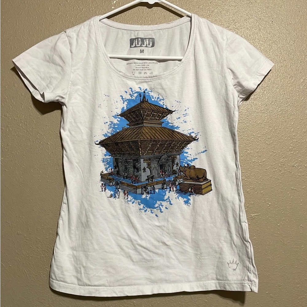 Juju White Temple Graphic White Crewneck Short Sleeve T-Shirt Women’s M